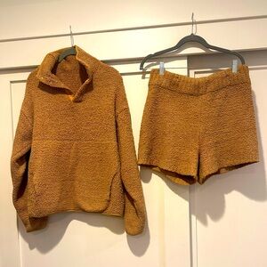 Skims Cozy Knit set in the color Camel.